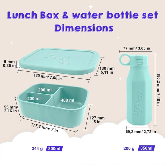 Silicone Bento Box for Kids and flat Water Bottle - Picture 4 of 4
